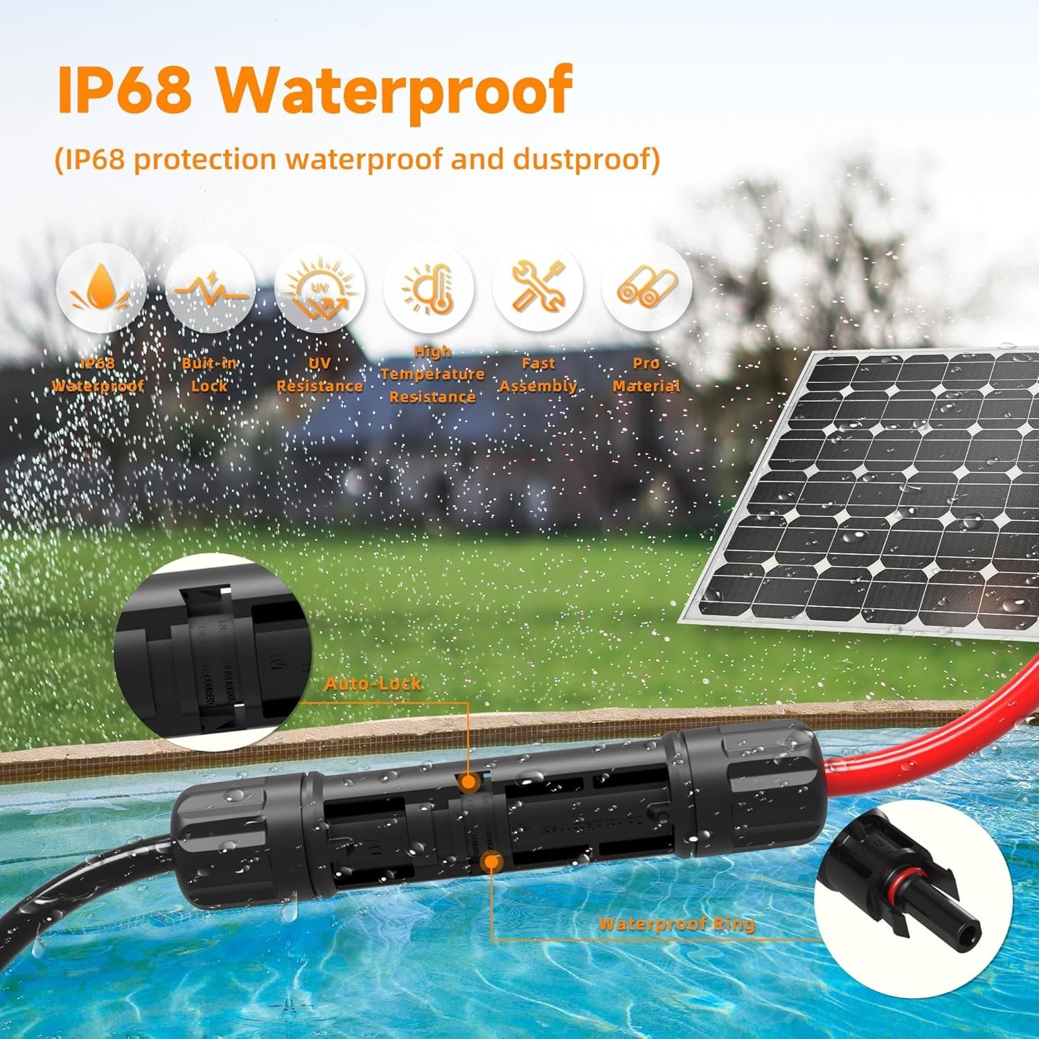 10AWG SunPower Solar Extension Cable with Waterproof Connectors, 6ft