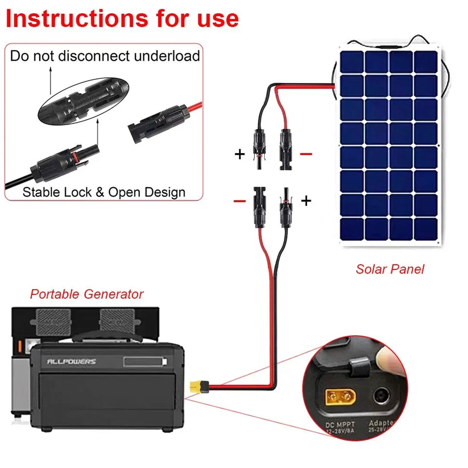 12 AWG XT60 Female to Solar Connector Extension Cable Wire for Solar Generator