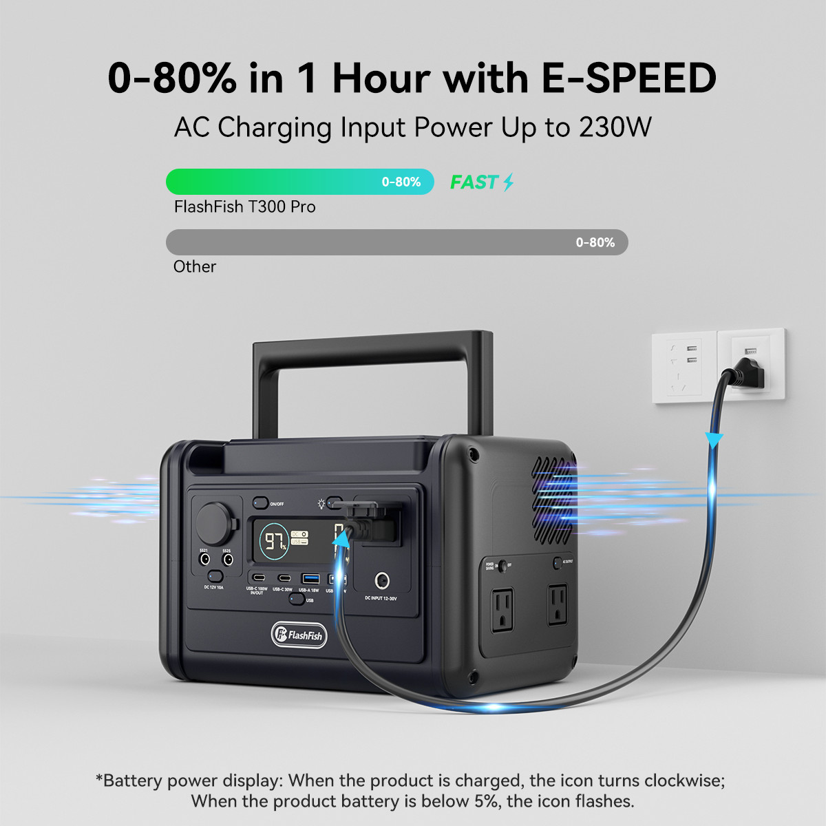 Flashfish T300PRO Portable Power Station 300W 230Wh LiFePO4 With Solar Panel 60W