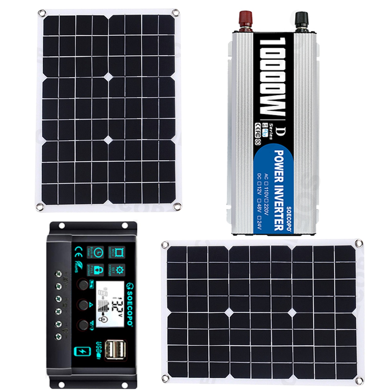 10000W Solar Power Kit 12V-110V/220V + 2pcs Solar Panels + 100A Controller3K