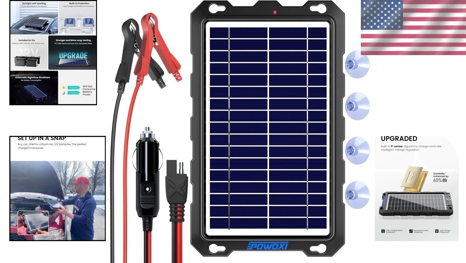 Upgraded 7.5W Solar Battery Maintainer – RV, Motorcycle