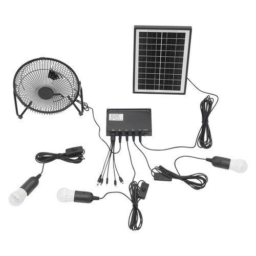 Solar Fan Lamp Kit Solar Powered Fan Solar Lighting w/ 3 Bulbs Freestanding