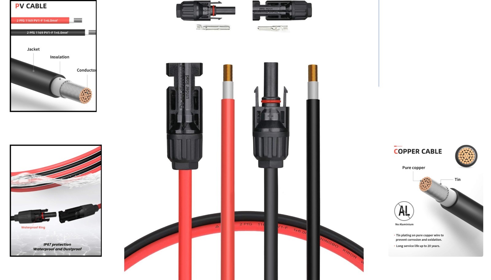 50FT 10AWG Solar Panel Extension Cable – Copper with Adaptive Connectors
