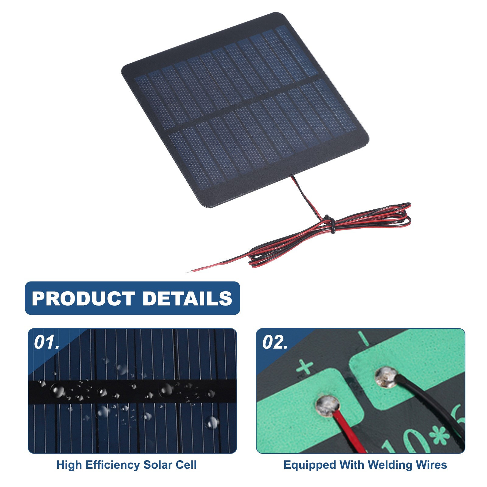 6V 0.72W 120mA Mini Solar Panels with Cable, 100 x 100mm