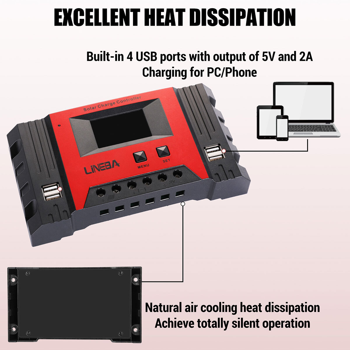 12V/24V/36V/48V 30-100A PWM Solar Charge Controller Panel Battery Regulator 4USB