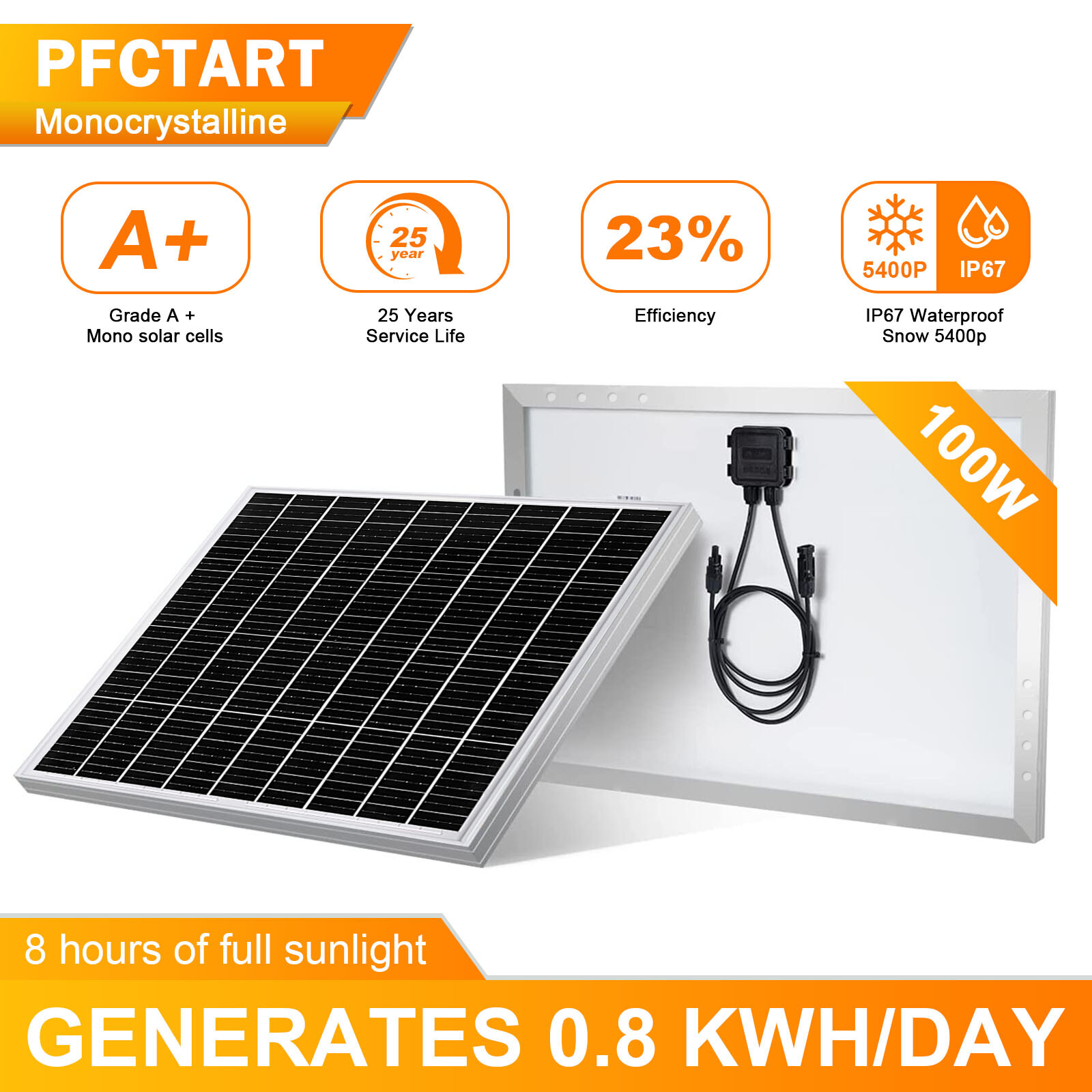 12 Volt 100 Watt Solar Panel Monocrystalline PV Module RV Camping Home Off Grid