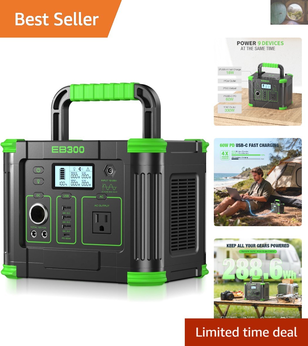 Portable 330W Solar Power Station – 288.6Wh Backup Battery for Travel & Camping