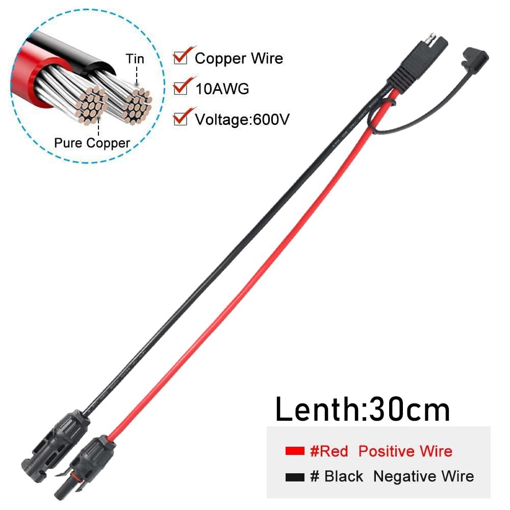 1ft 10AWG Solar Panel Connector Cable, SAE to MC-4 Male Female Adapter PV Ext…