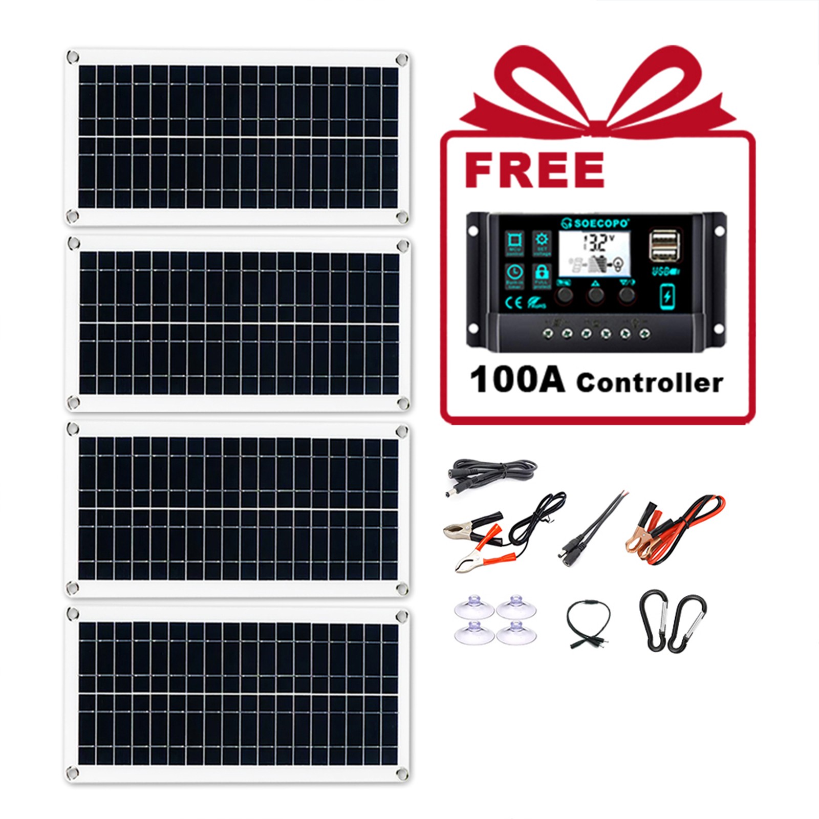 800W 4 x 200W PV Panel Kit – 100A Controller + 2M DC Cord for Home Balcony/RV4JP