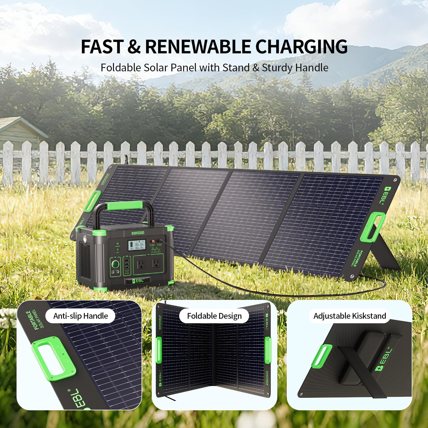 EBL 200W Portable Solar Panel for Power Station, Foldable Solar Charger w/ 4 …
