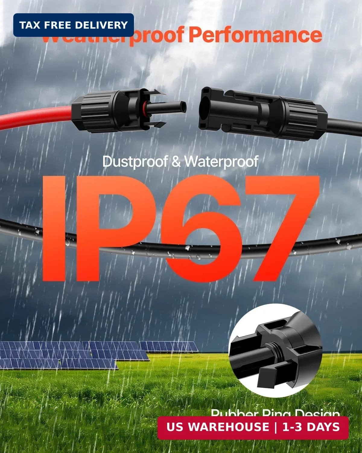 VEVOR 100FT Solar Cable 10AWG, Solar Panel Extension Wire 6mm² PV Cable with Wat