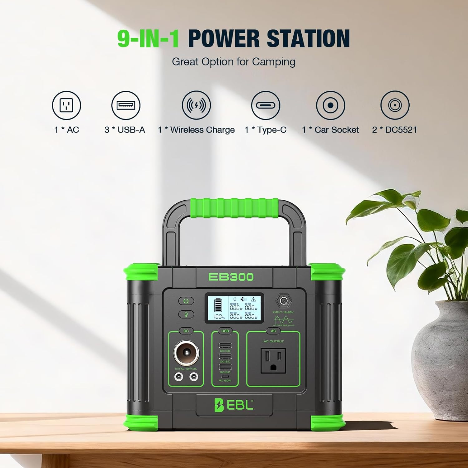Portable Power Station 288.6Wh 330W Solar Generator Pure Sine Wave AC Output (60
