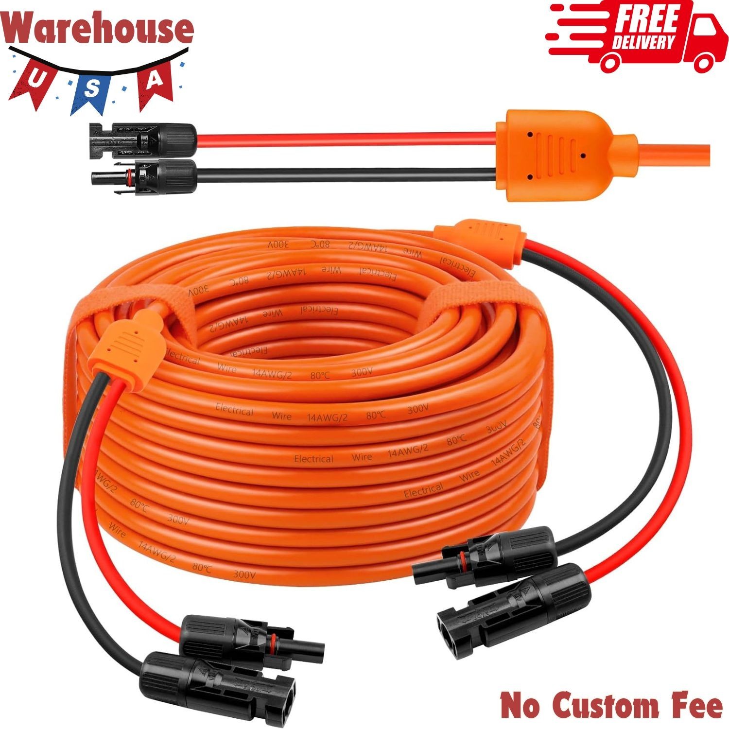 Solar-Panel Extension Cable 50FT – 10AWG+14AWG Solar Wire with Connector