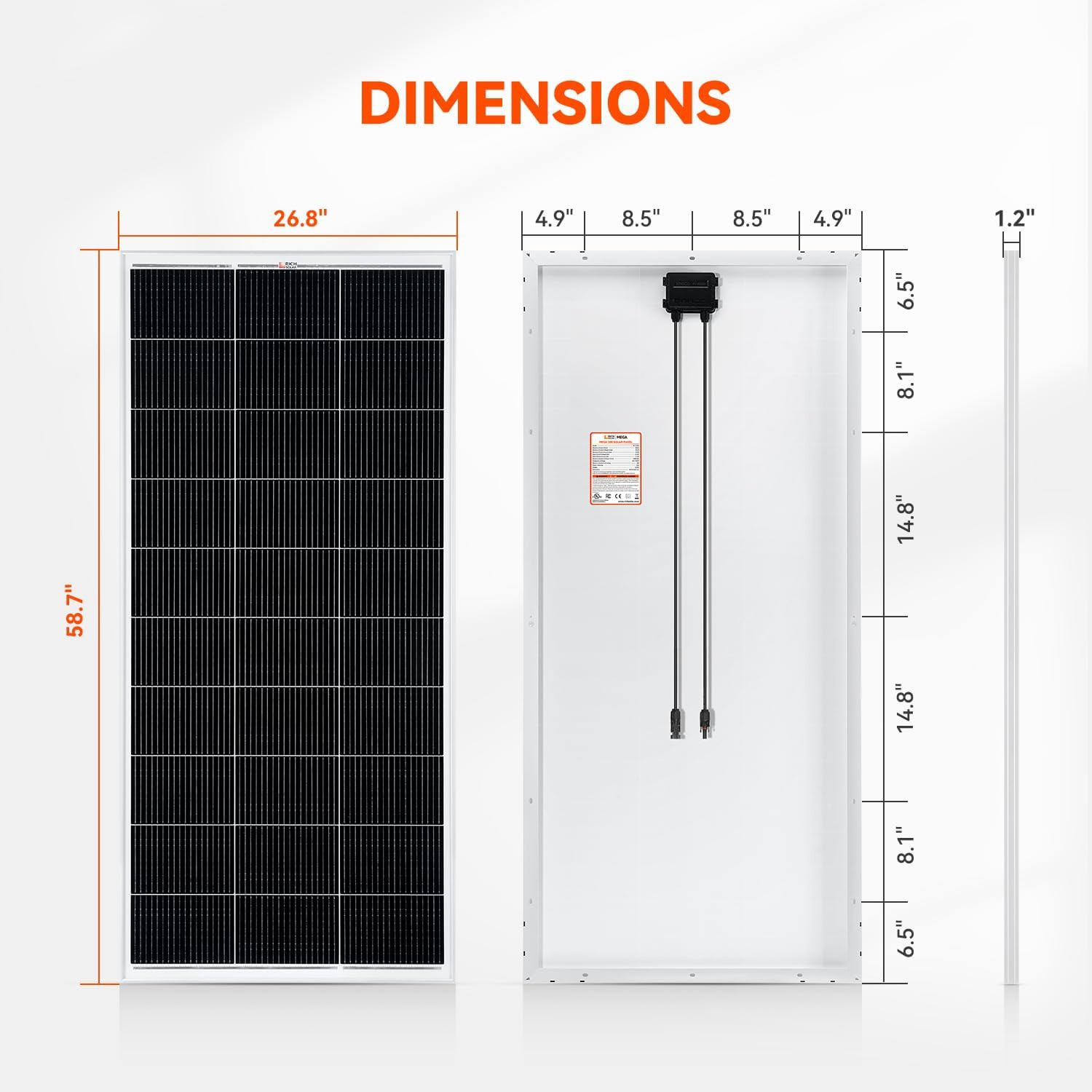 RICH SOLAR 200 Watt 12 Volt 18BB Cell Monocrystalline Solar Panel N-Type Cells H