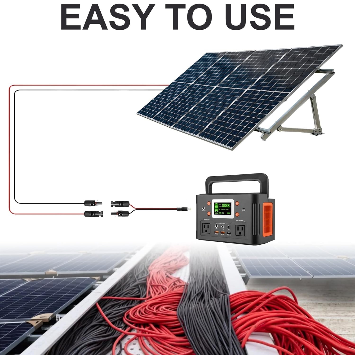 Solar Charging Cable to DC7909 Plug for Bluetti EB3A EB70S B80, PV120 PV200