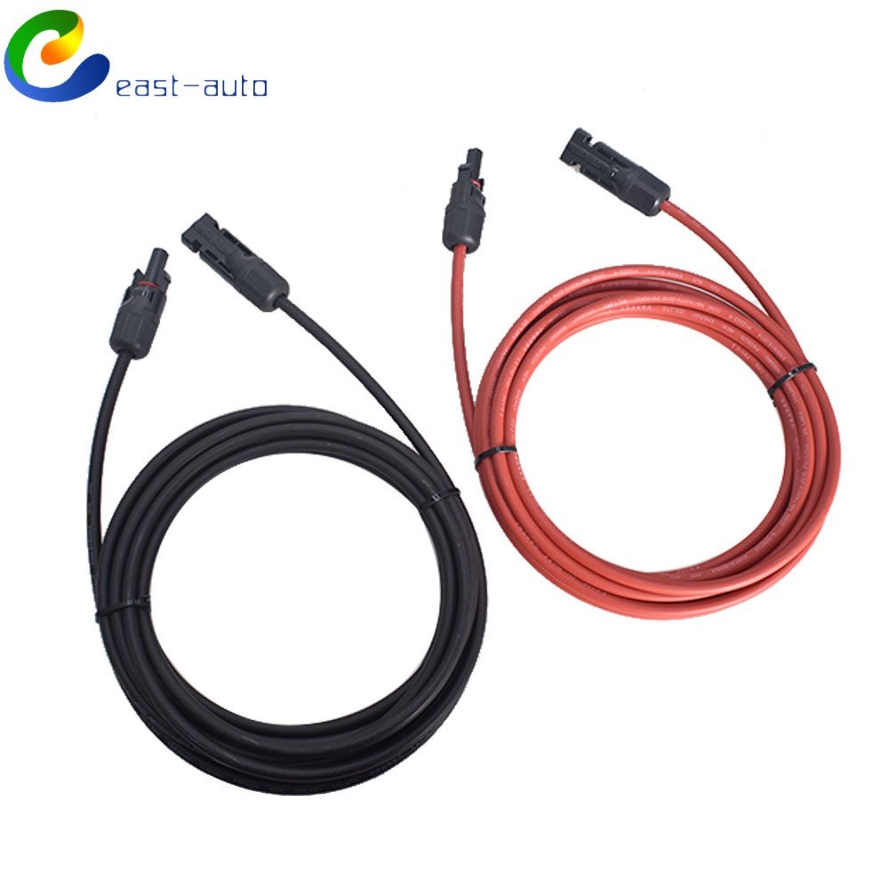 Solar Panel Extension Cable Wire Connector 1 Pair 12AWG 15ft Black+Red