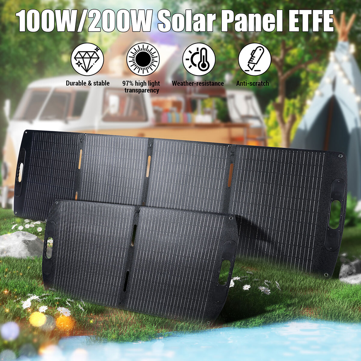 200W Folding Solar Panel Mono 12V Portable Power RV Camping Home Battery Charge