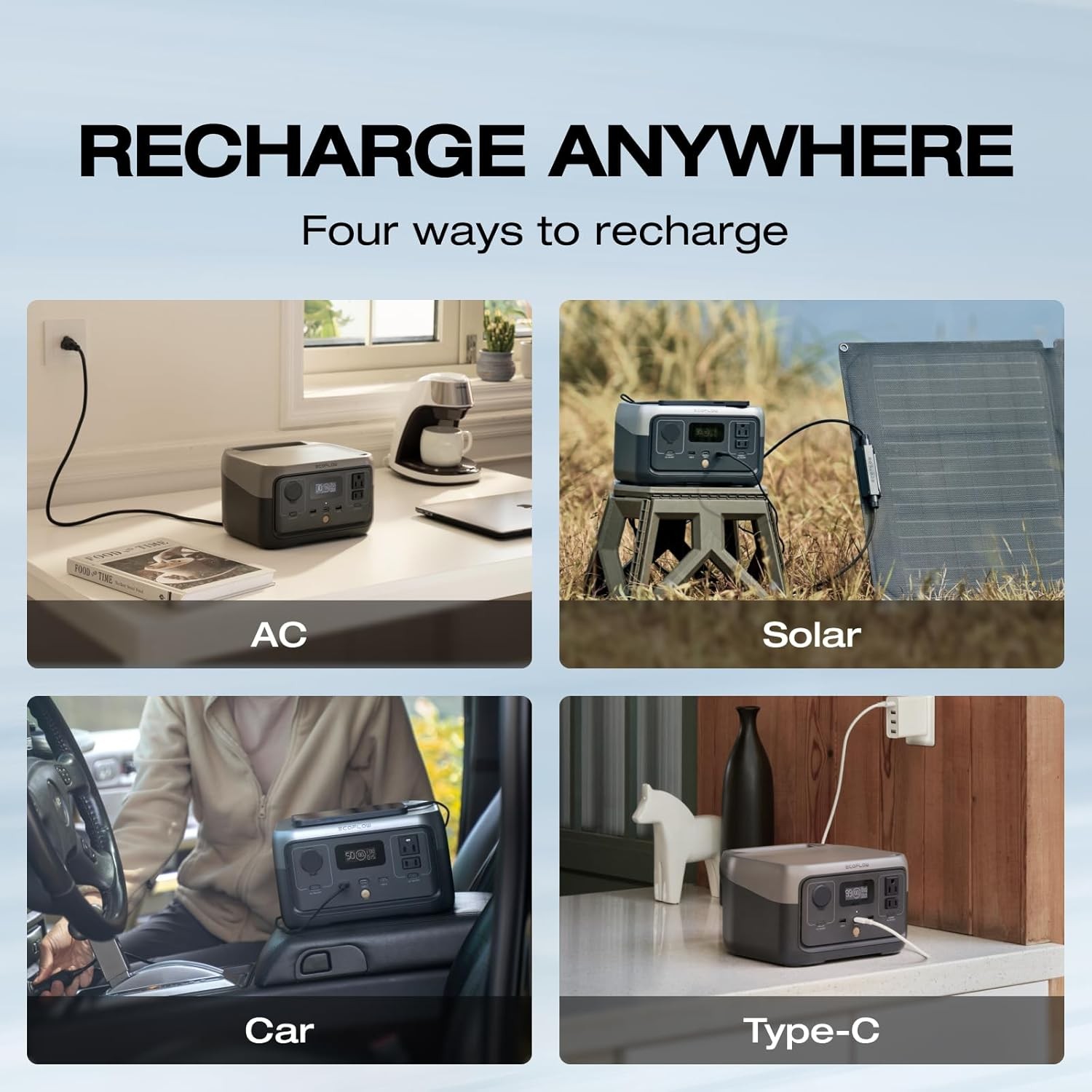 Portable Power Station RIVER 2, 256Wh LiFePO4 Battery/ 1 Hour Fast Charging