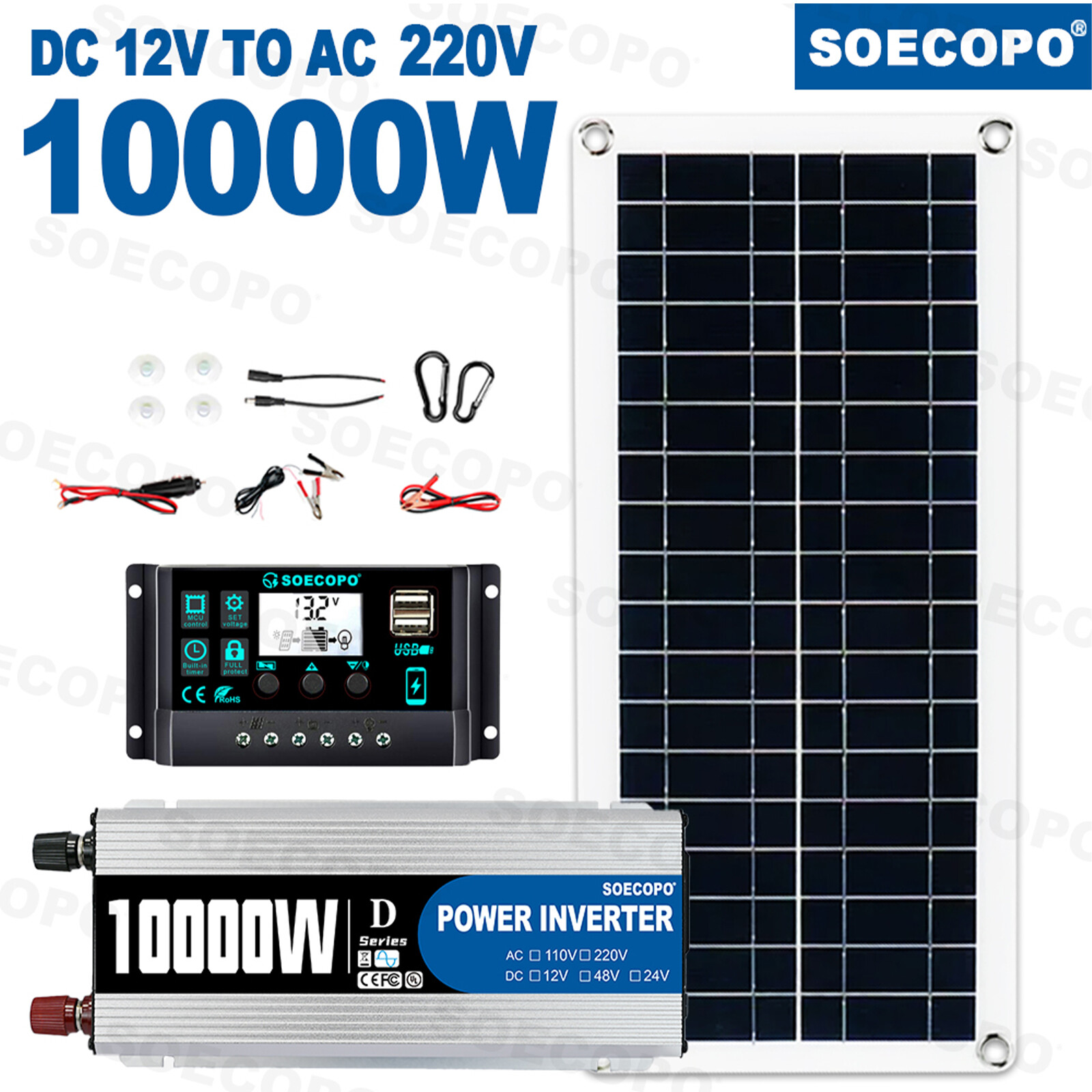 10000W Power Inverter Solar Generator W/200W Solar Panel Home Complete Kits