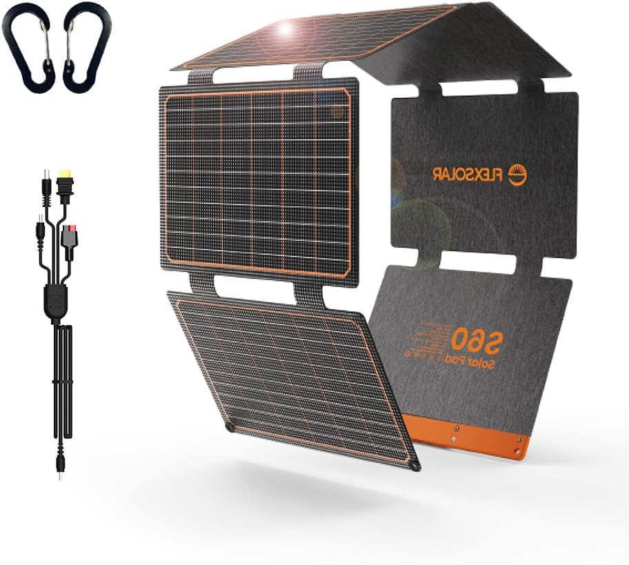 FlexSolar 60W Portable Solar Panels Chargers with PD3.0 USB-C,QC3.0 USB-A and DC