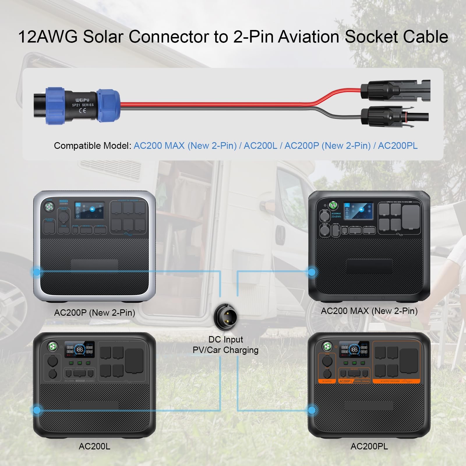 Aviation Plug to Solar Panel Cable, 12AWG 2FT Solar to Aviation Connector 12V…