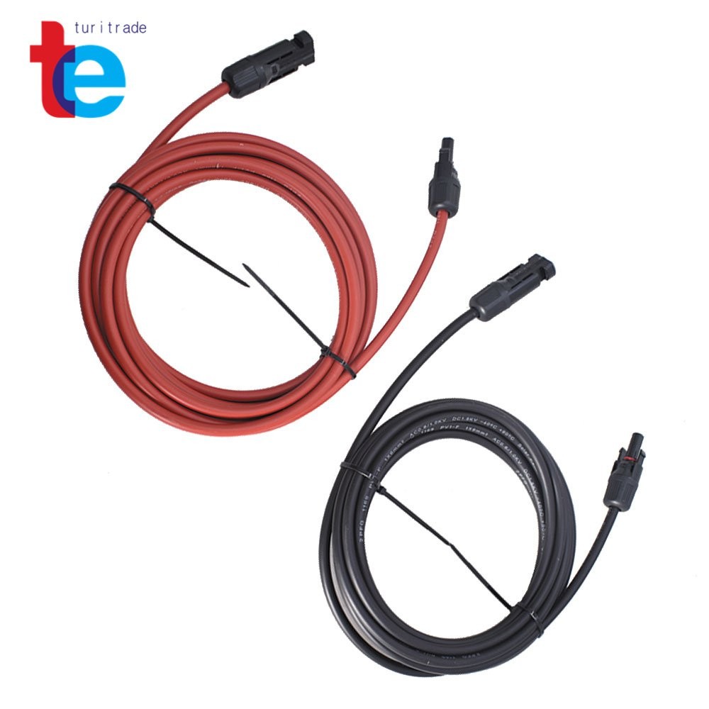6mm²/10AWG 1 Pair 15ft Black + Red Solar Panel Extension Cable Wire Connector