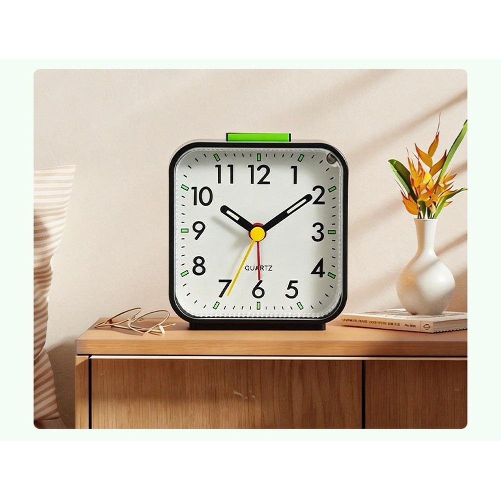 Square Alarm Clock Silent Quartz Mechanism with Night Light for Children Rooms