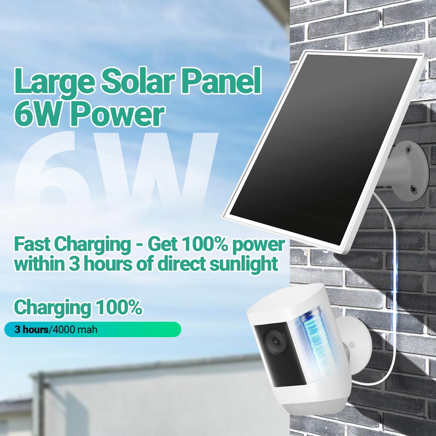 Solar Panel for Ring Camera, 6W Solar Charger with USB-C & Barrel Plug for Ri…