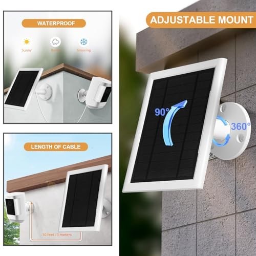 5W Solar Panel for Ring Camera, IP65 Waterproof, Type-C Adapter, 10ft Charger Co