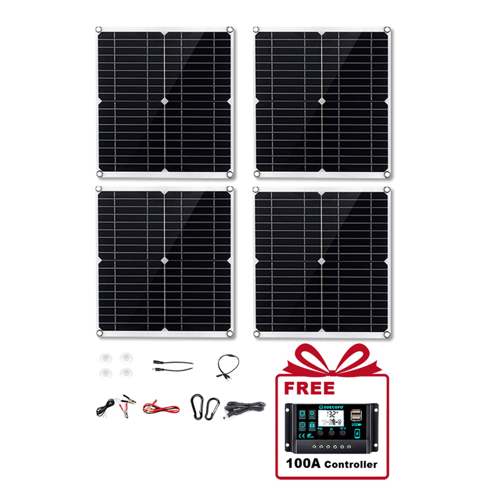 1200W Solar Panel Combo – 4 x 300W + 100A Controller + Y-Cable + Suction CupstZ