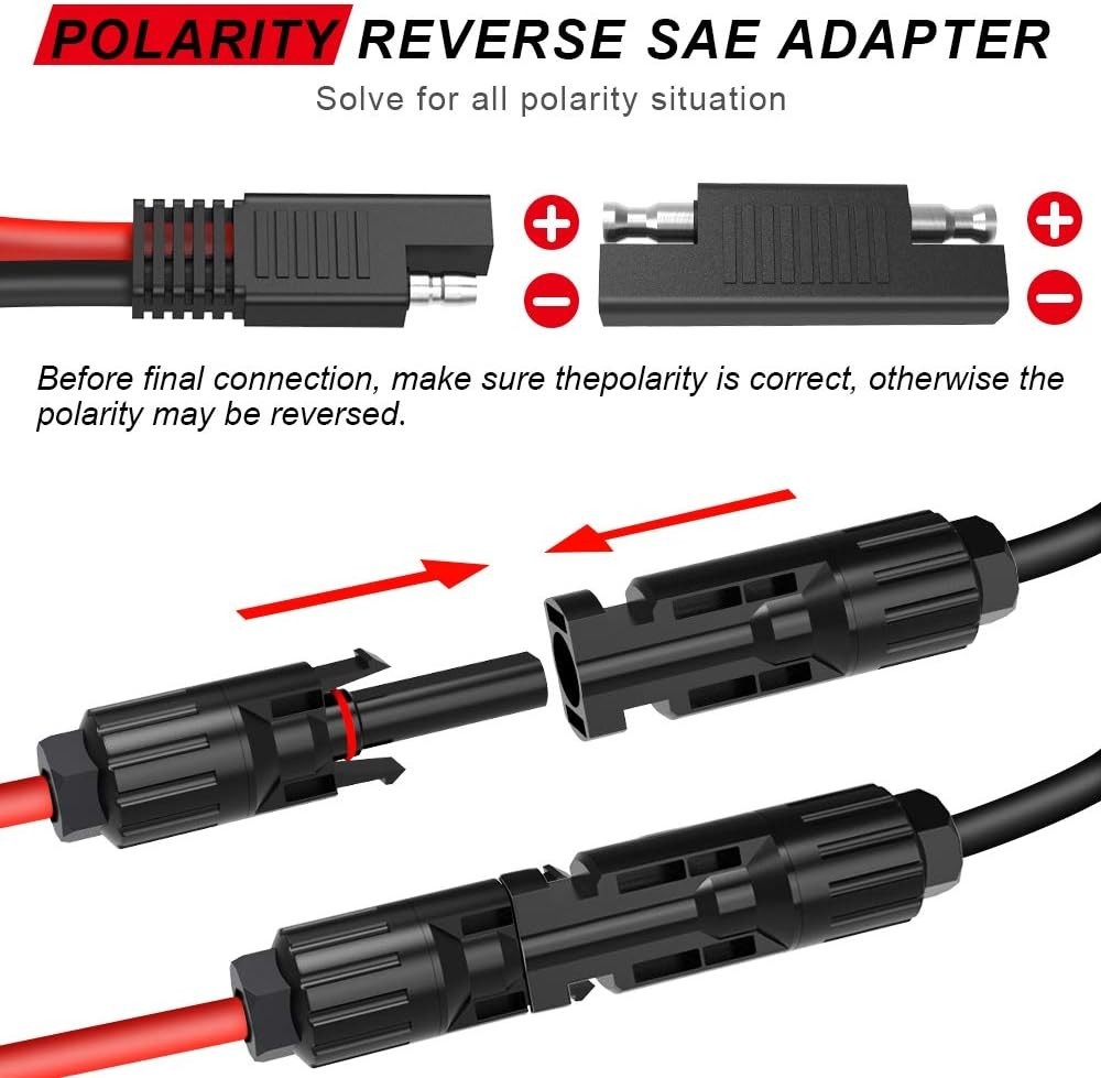 Solar Panel Connector Cable, 10AWG SAE Connector to Male & Female Solar Conne…