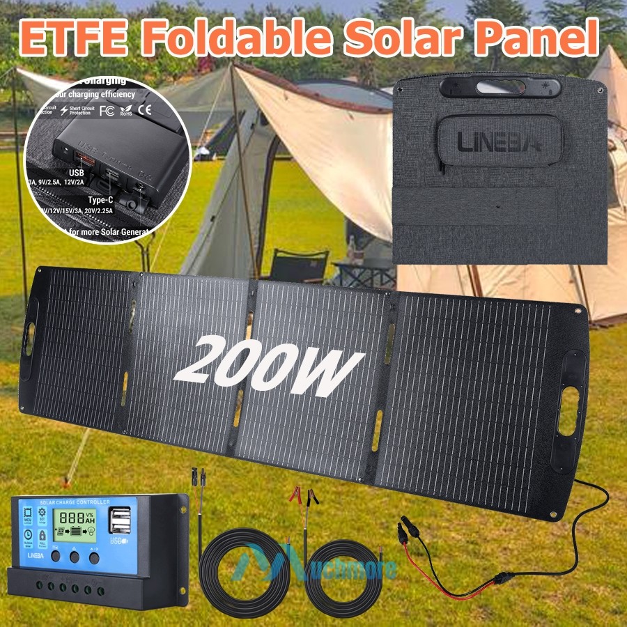 200W Portable Foldable Solar Panel Kit Waterproof for Power Station Home RV CAMP
