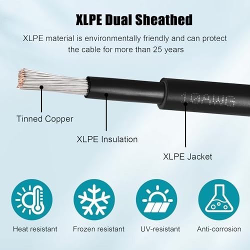 10 AWG Solar Extension Cable 40FT (20FT Black + 20FT Red) – Tinned Copper Wire f