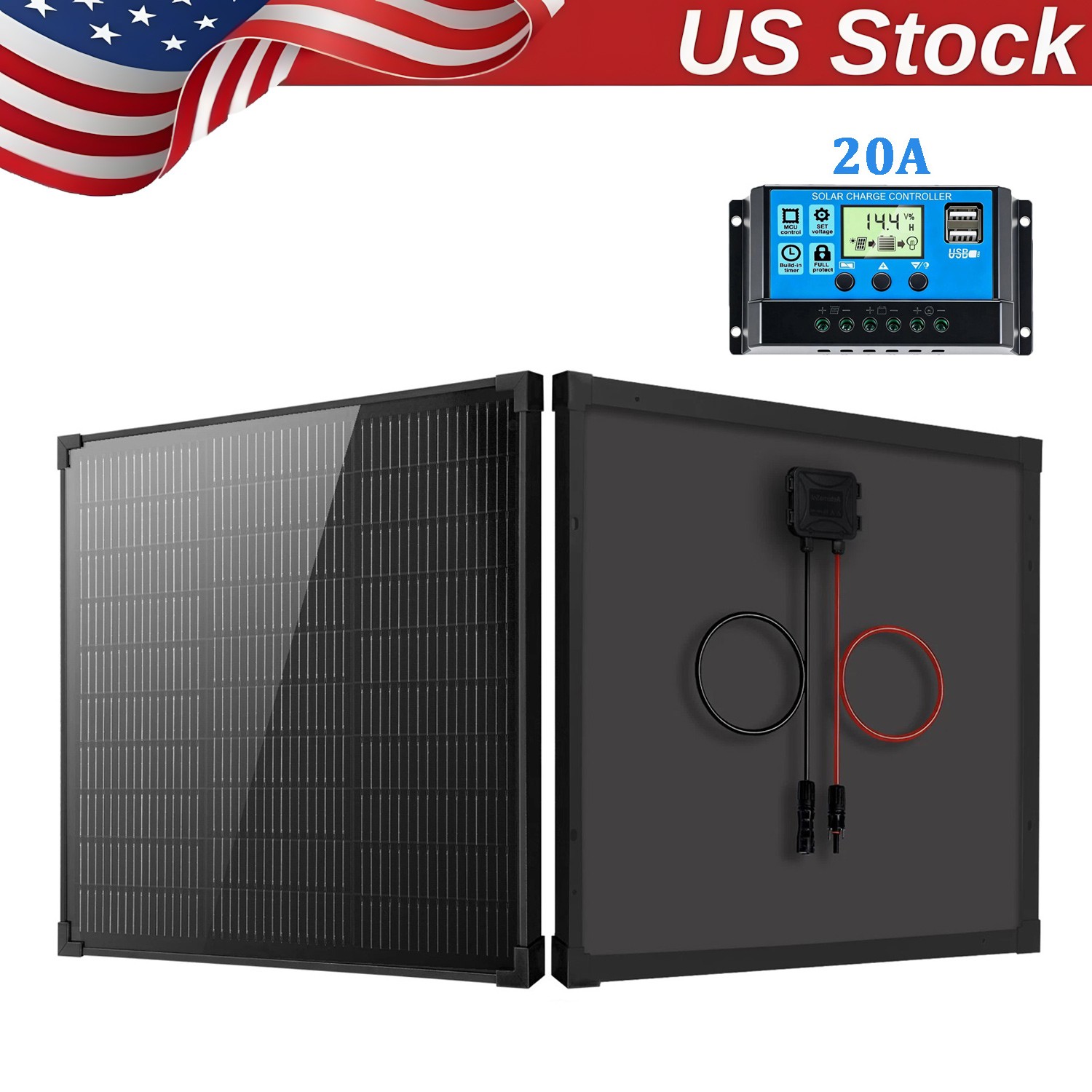 50W Solar Panel Controller 12V Mono Off-Grid Battery Power RV Home Boat Camping