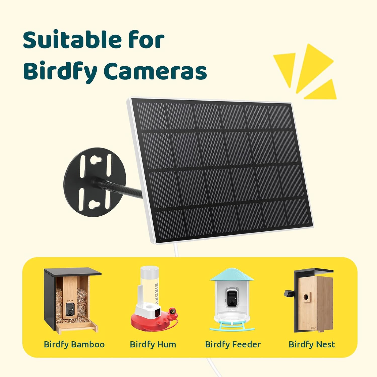 NETVUE Solar Panel for Bird Feeder Camera Only, Type-C Charger, IP65 Waterproof