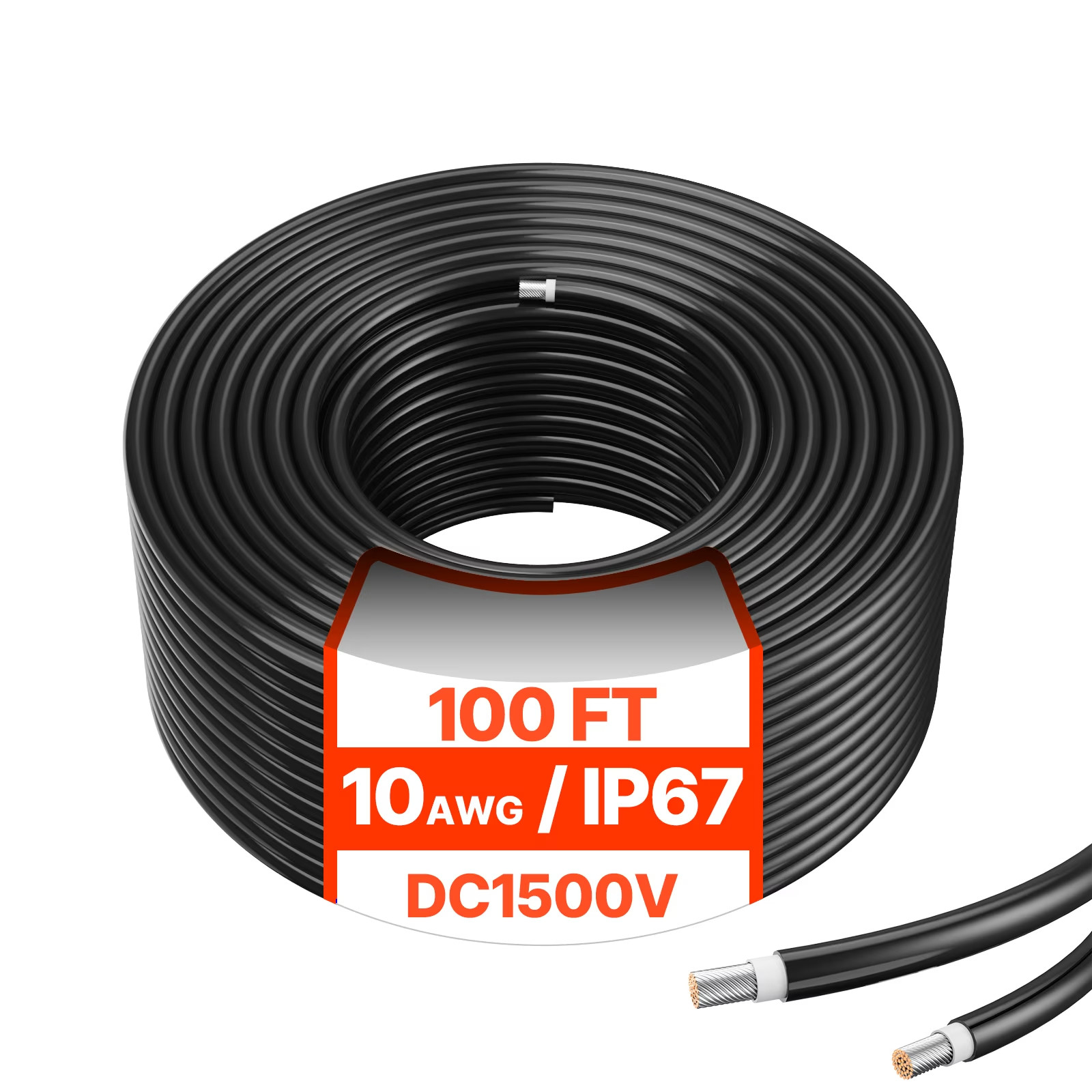 100FT Solar Panel Extension Cord, 10AWG Solar Cord Extension, 6mm² IP67 Water-Re