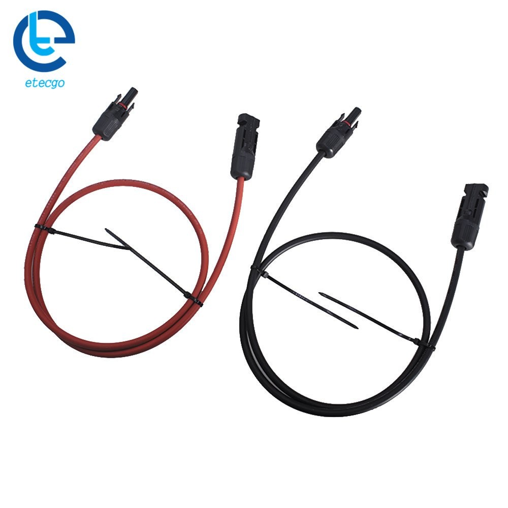 1 Pair Black + Red 10 AWG 3 Feet Solar Panel Extension Cable Wire Connector