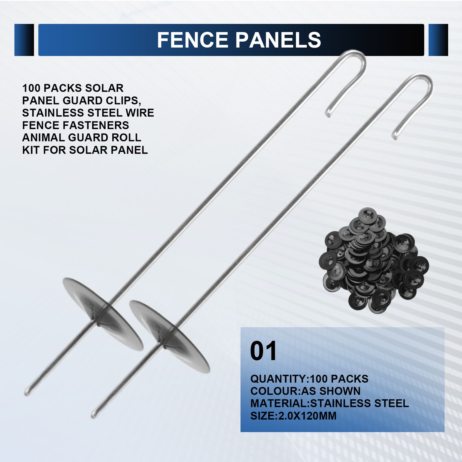 100 Packs Solar Panel Guard Clips, Stainless Steel Wire Fence Fasteners6181