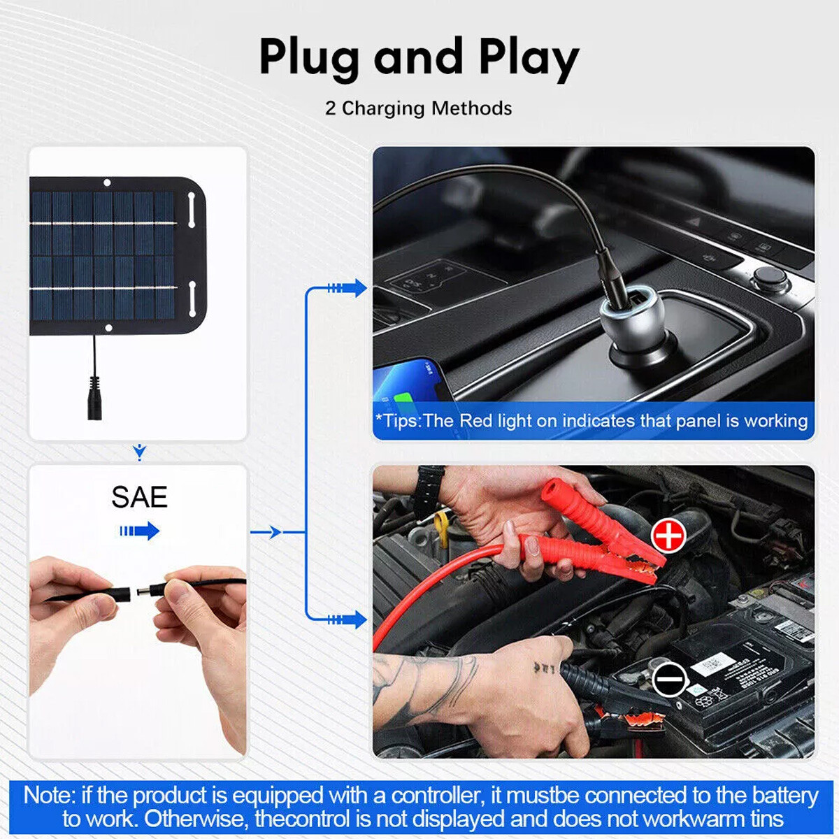 30W 12V Solar Panel Charger Kit with USB for Car Boat RV Battery Maintenance Lot