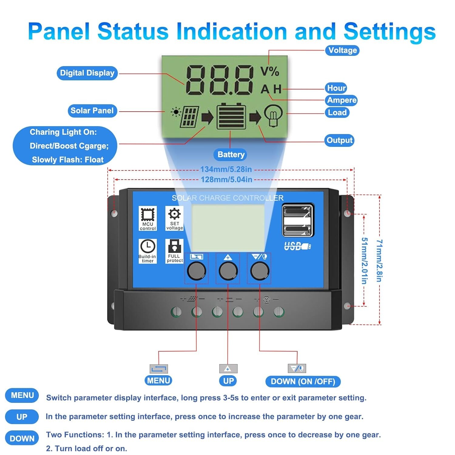 20A Solar Panel Battery Charge Controller Regulator 12V 24V LCD Auto Dual USB