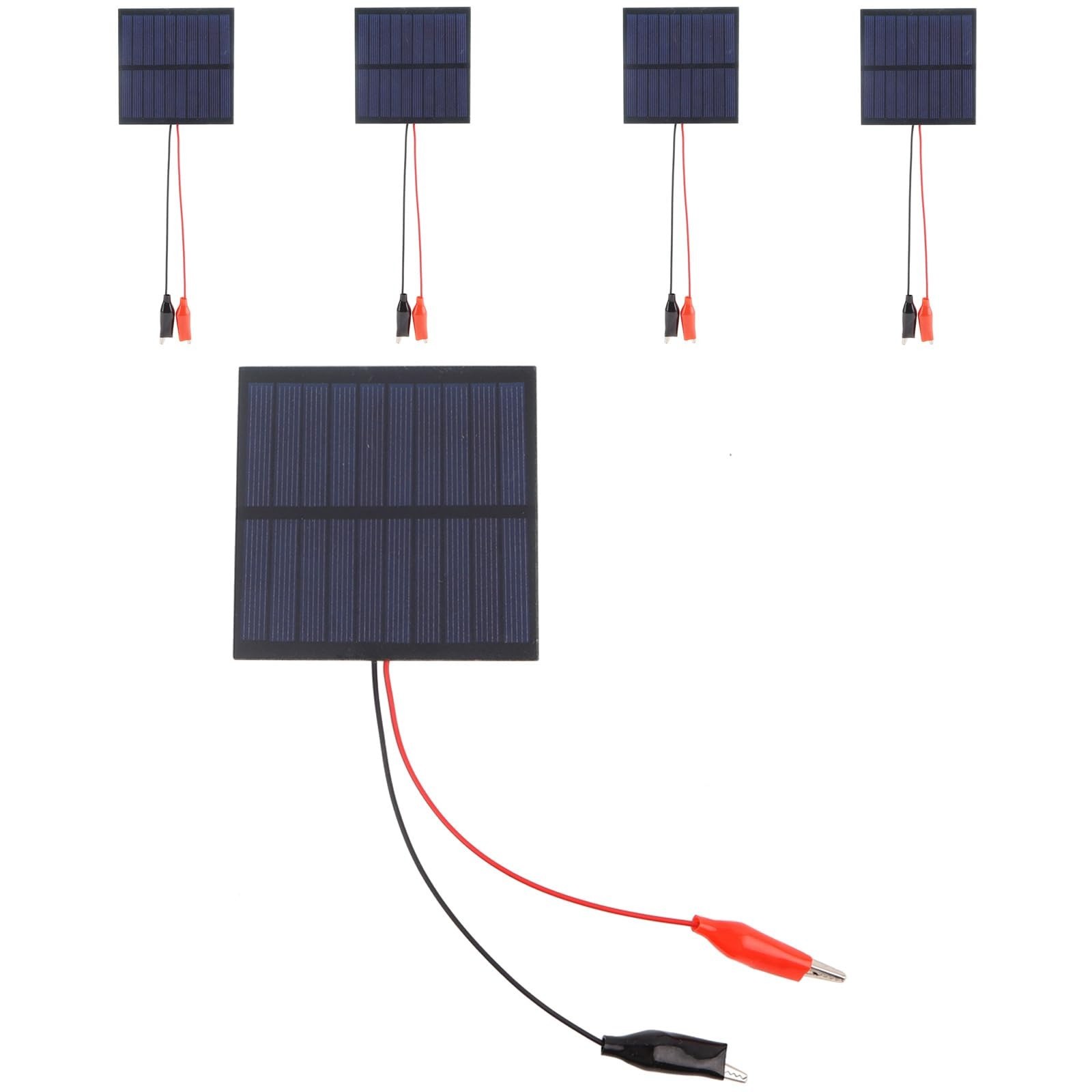 5 Pcs Mini Solar Panels 1W 5V 200mA Photovoltaic Charger Kits with Clips