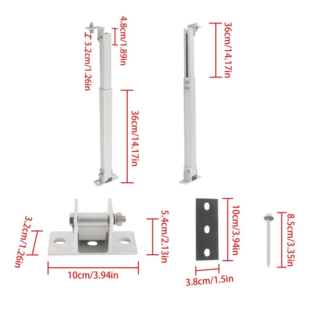 2 Sets Solar Panel Tilt Mount Bracket 14-27IN Aluminum Stand for RV Boat Roof