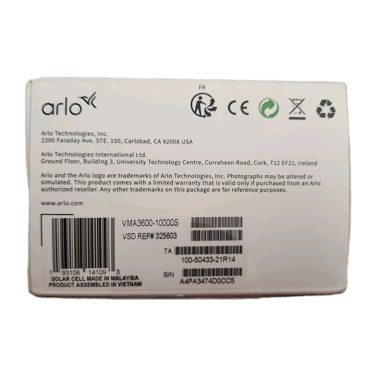 Arlo Essential Solar Panel Charger VMA3600 Micro USB Cable Model [BRAND NEW]