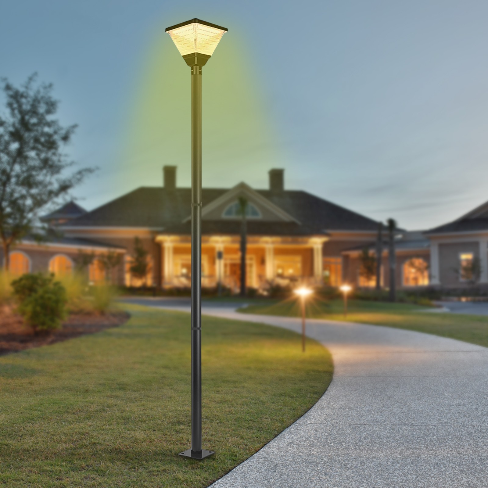 3m/10ft Black Galvanized Steel Parking Lot Lighting Post W/ Ground Cage Outdoor