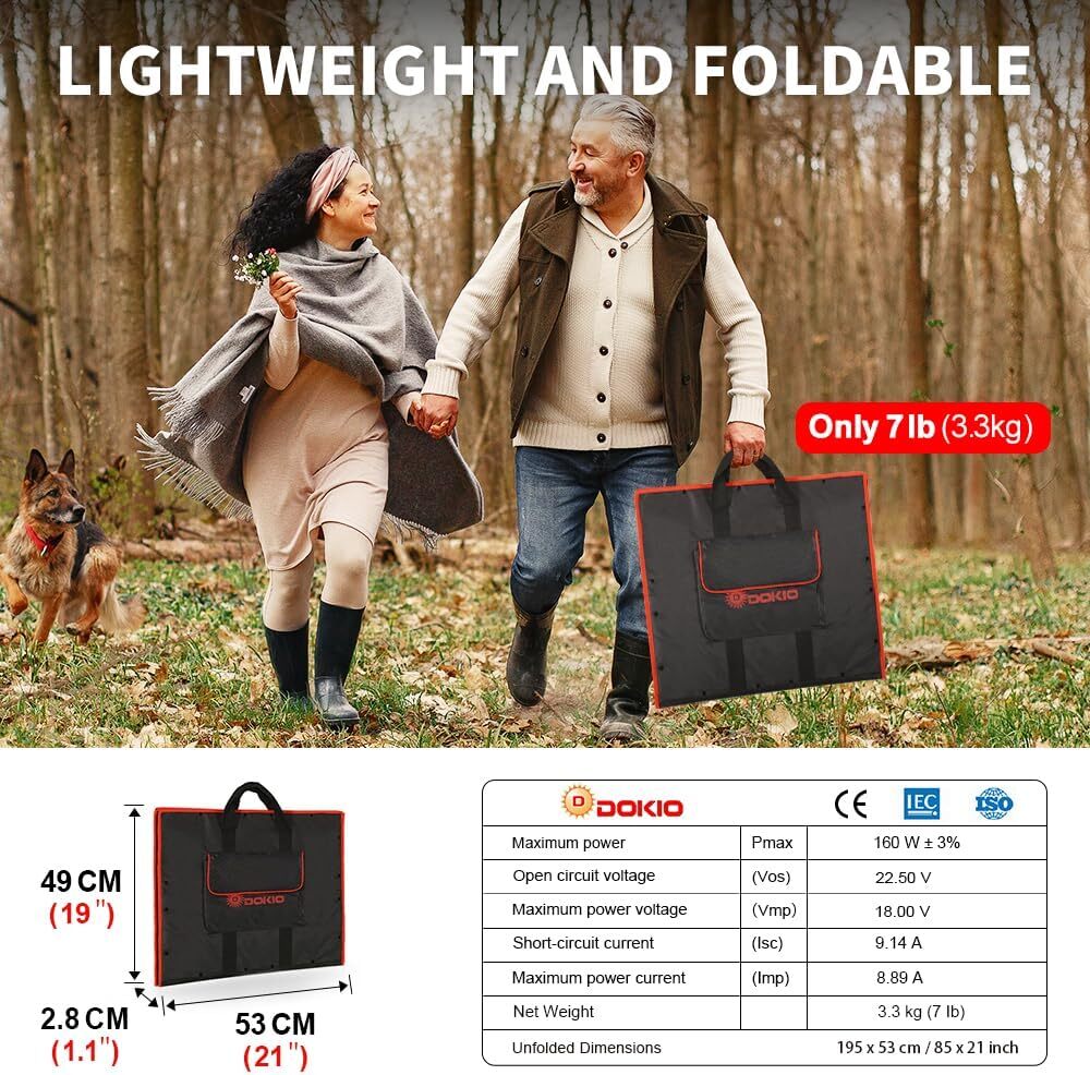 Dokio 160W Portable Foldable Solar Panel Kit For Solar Generator/Car Battery