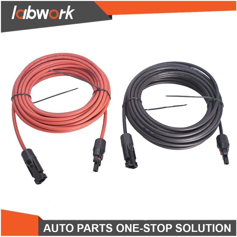 Labwork Solar Panel Extension Cable Wire Connector 1 Pair Black + Red10 AWG 15ft