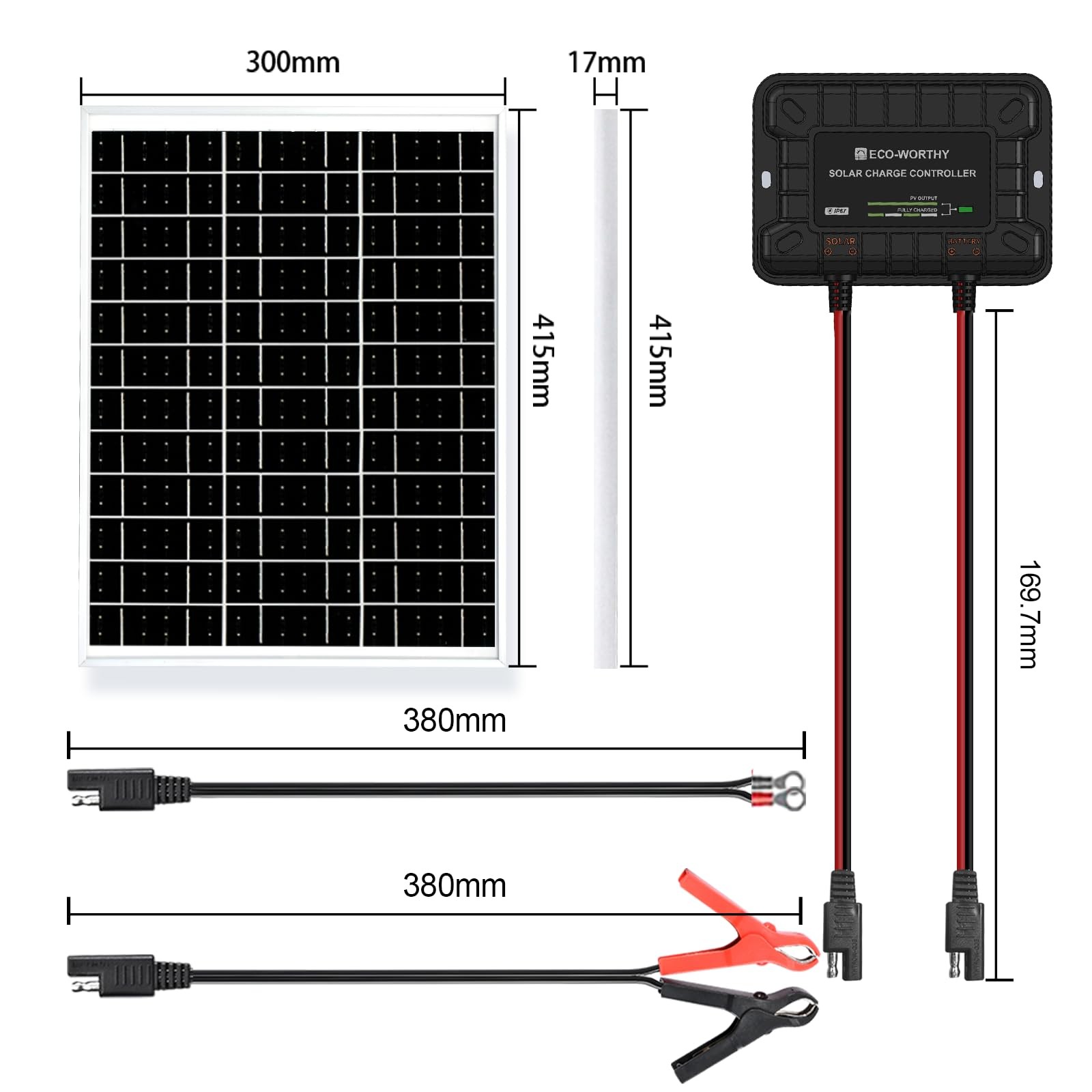 25W 12V Solar Battery Trickle Charger Maintainer, Waterproof Solar Panel + Ad…