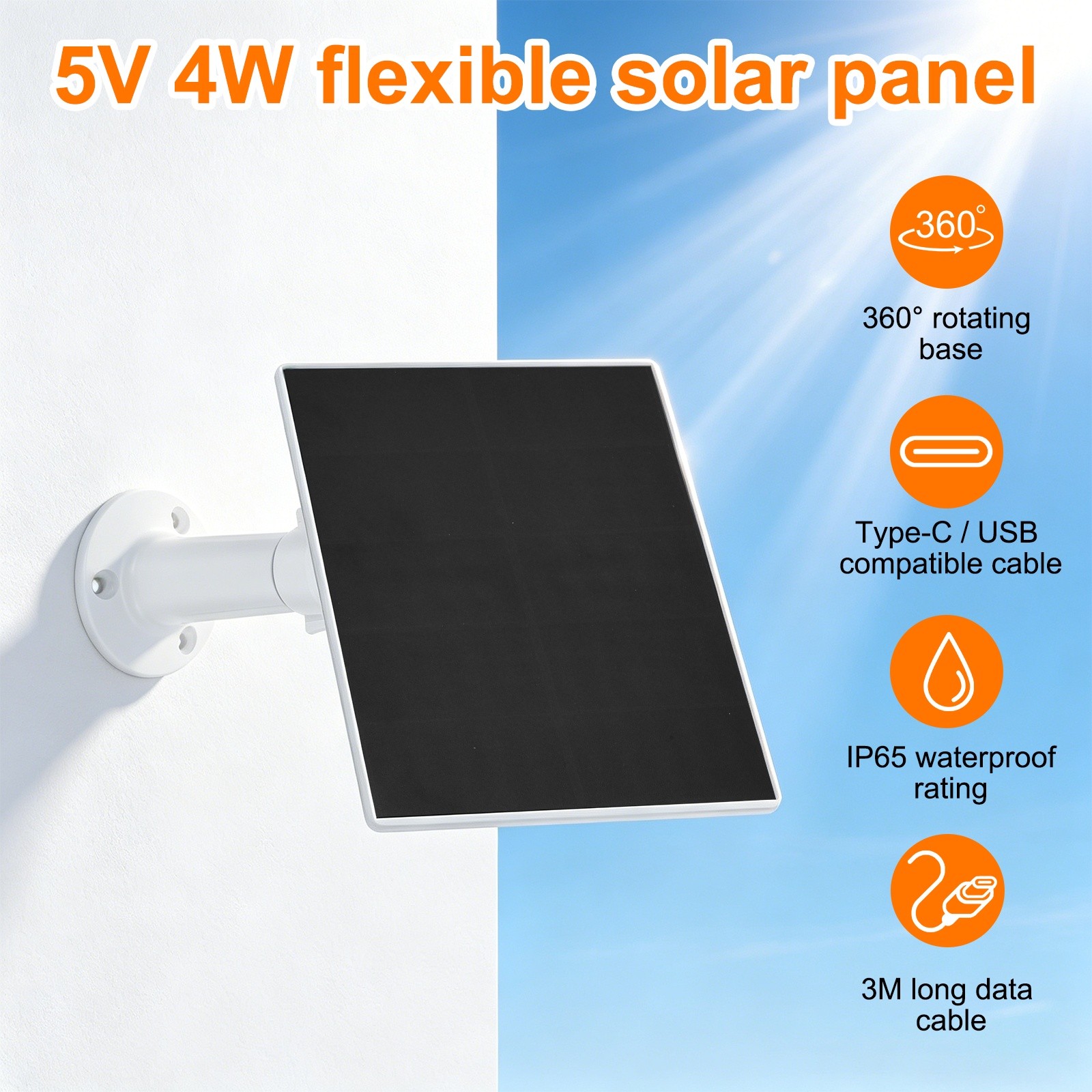 2 Pack of 5V 4W Solar Panel, Waterproof Dual Type-C/USB Solar Charger, White
