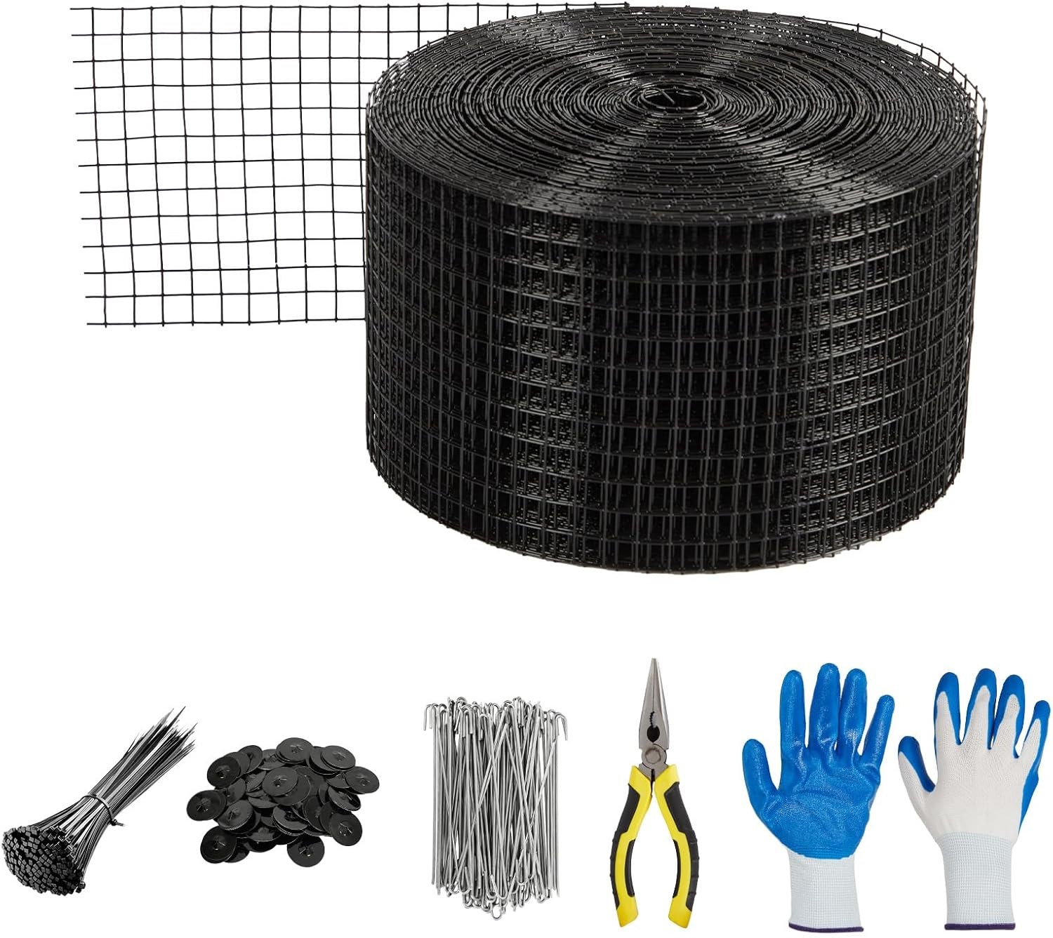 PVC Coated Galvanized Wire Mesh,1/2″ Grid Barrier w/ Fastener Clips,Cable Ties