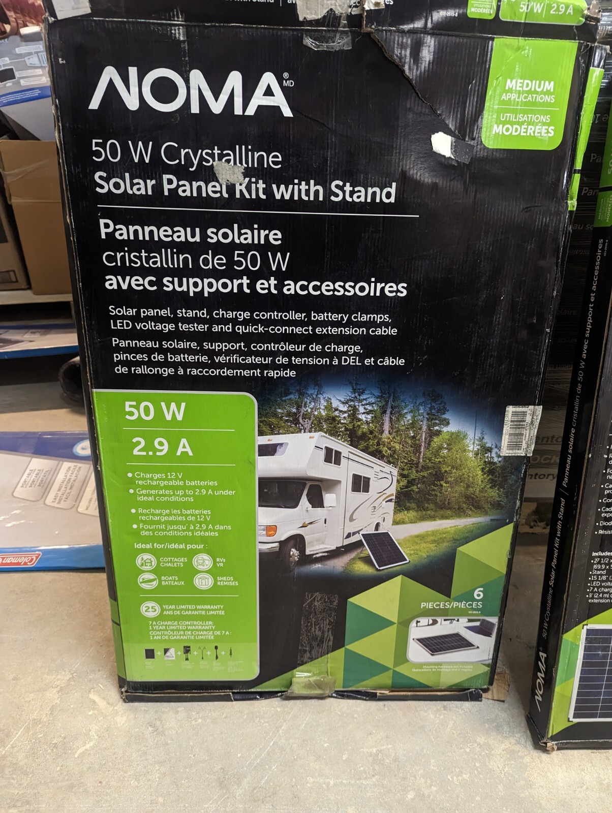 NEW IN BOX NOMA 50 Watt Crystalline Solar Panel Kit with Stand and Free Ship